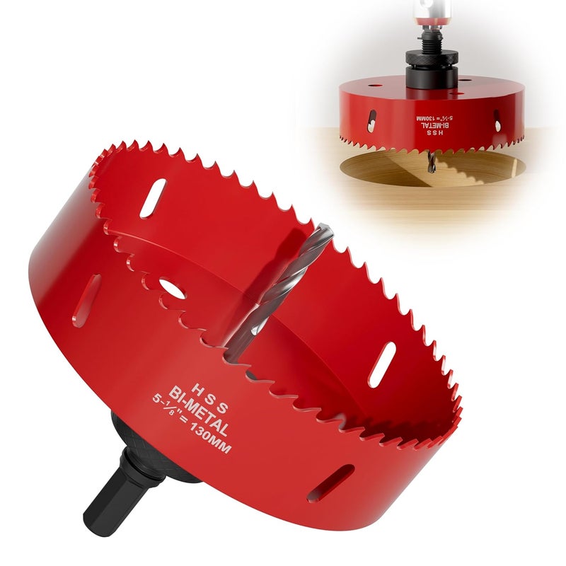 FIVELAKE 5-1/8" (130mm) Bi-Metal M42 High Speed Steel Hole Saw with Pilot Drill Bit, Smooth Cutting Edge for PVC, Drywall, Wood, Plastic, Gypsum Board, Rubber, Thin Metal - Image 1
